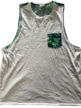 PINK Victorias Secret Tank Top with Green Palm-Print Pocket Women's Casual Tank